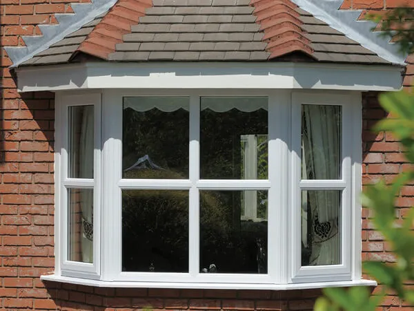 A white UPVC bay window